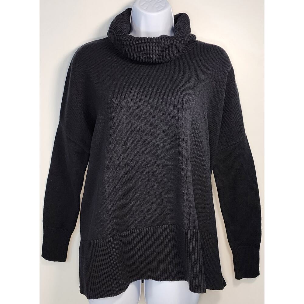 LOFT‎ Womens Black Boxy turtleneck sweater Size S Cotton Blend Knit Pullover NWT